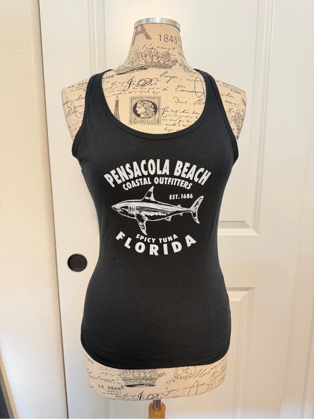Pensacola Beach Shark Black Graphic Tank Top